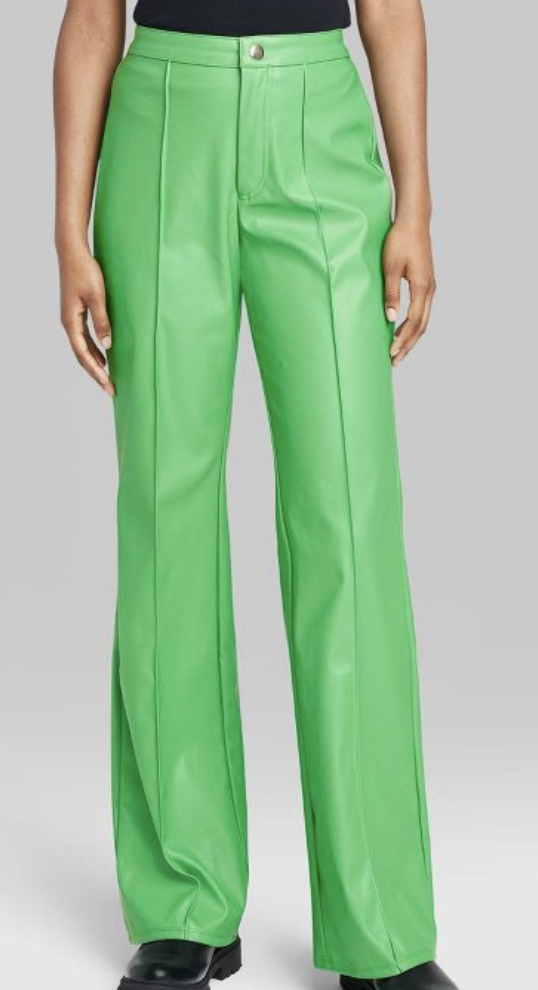 Green Faux Leather Pants