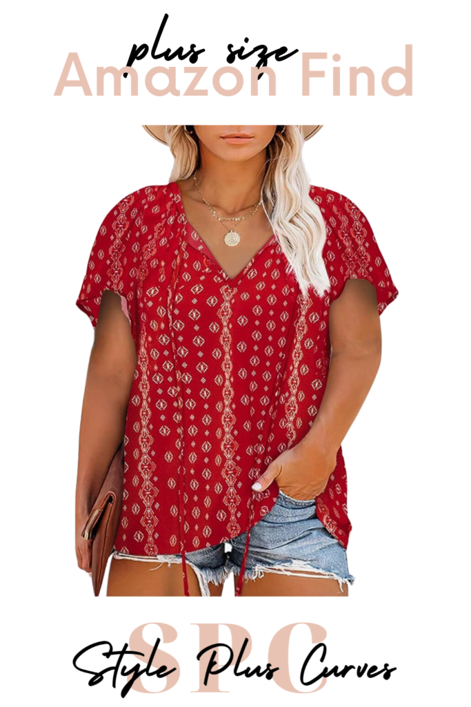 Plus Size Red Patterned Top