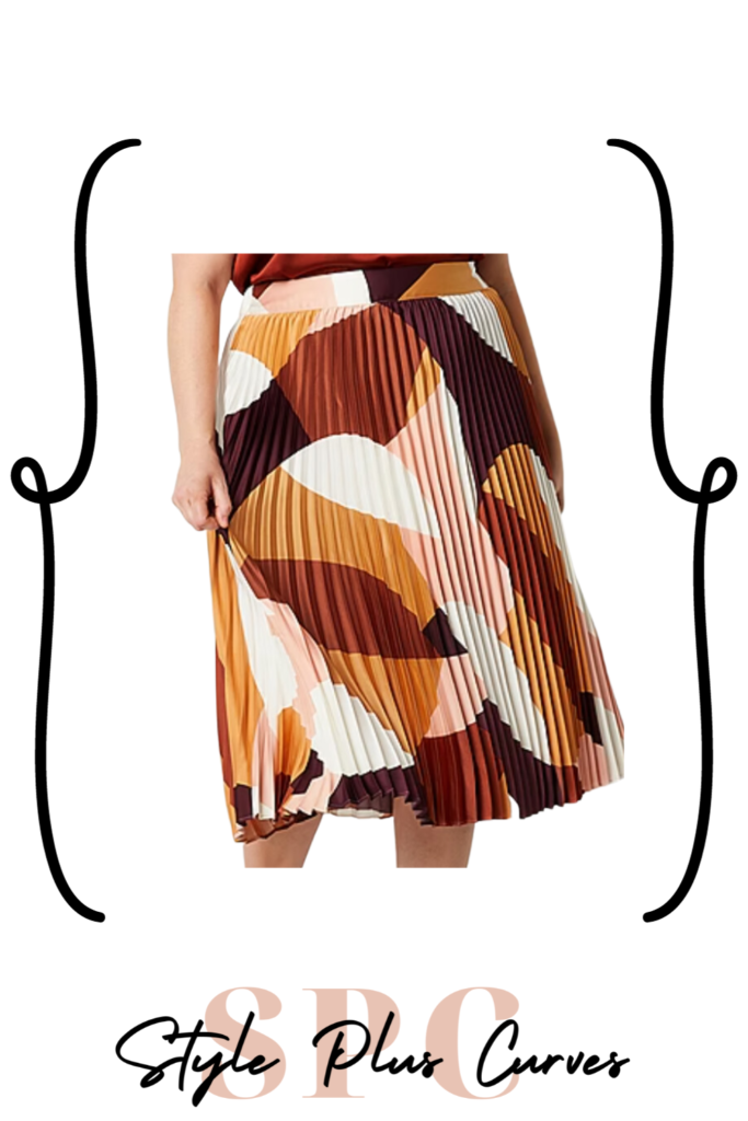 Plus Size Brown Graphic Shape Midi Skirt