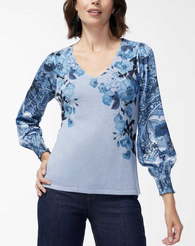 plus size blue floral print sweater
