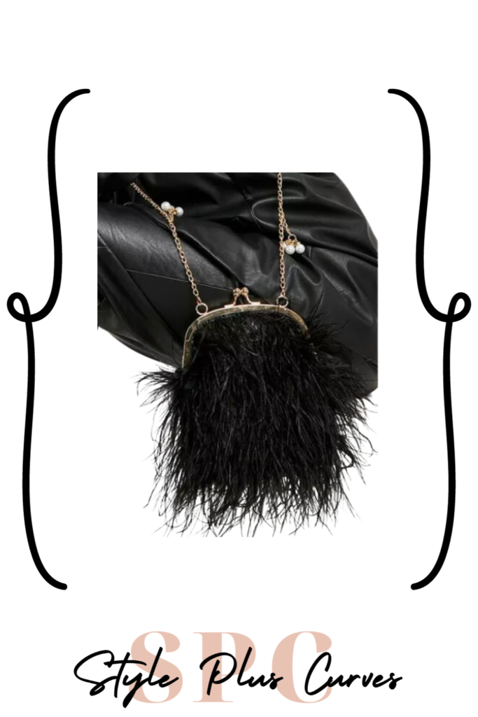 Black Feather Chain Strap Clutch Bag