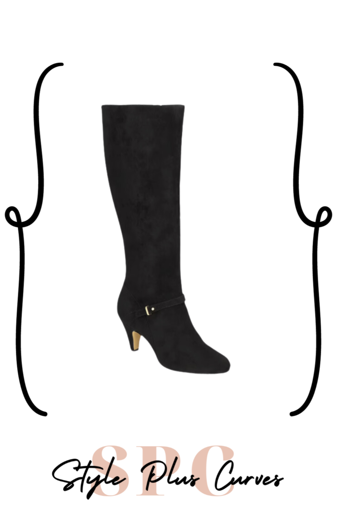 Wide Calf Black Heeled Boots with Buckle