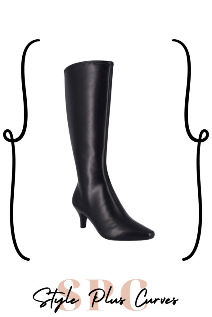 Wide Calf Black Leather Heeled Boots