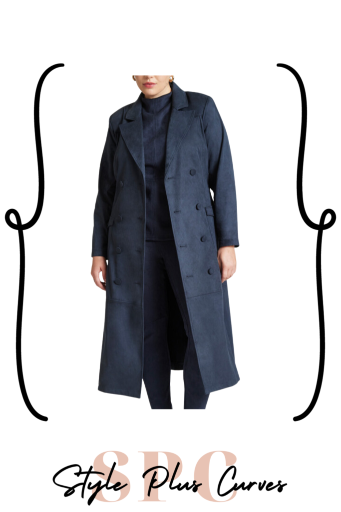 Plus Size Faux Suede Trench Coat
