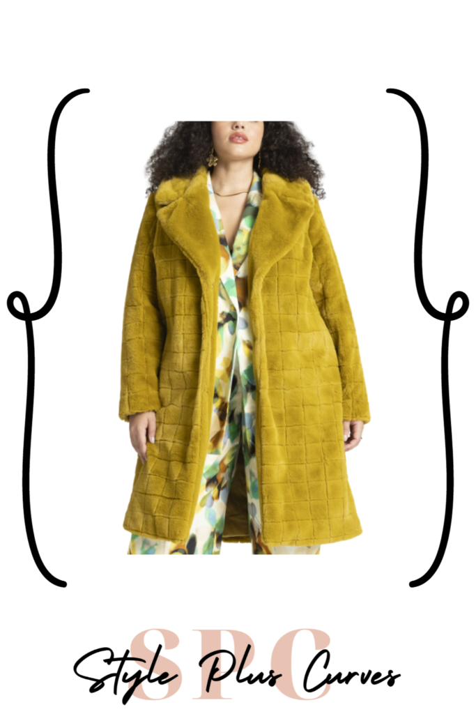 Plus Size Dimensional Plaid Fur Coat
