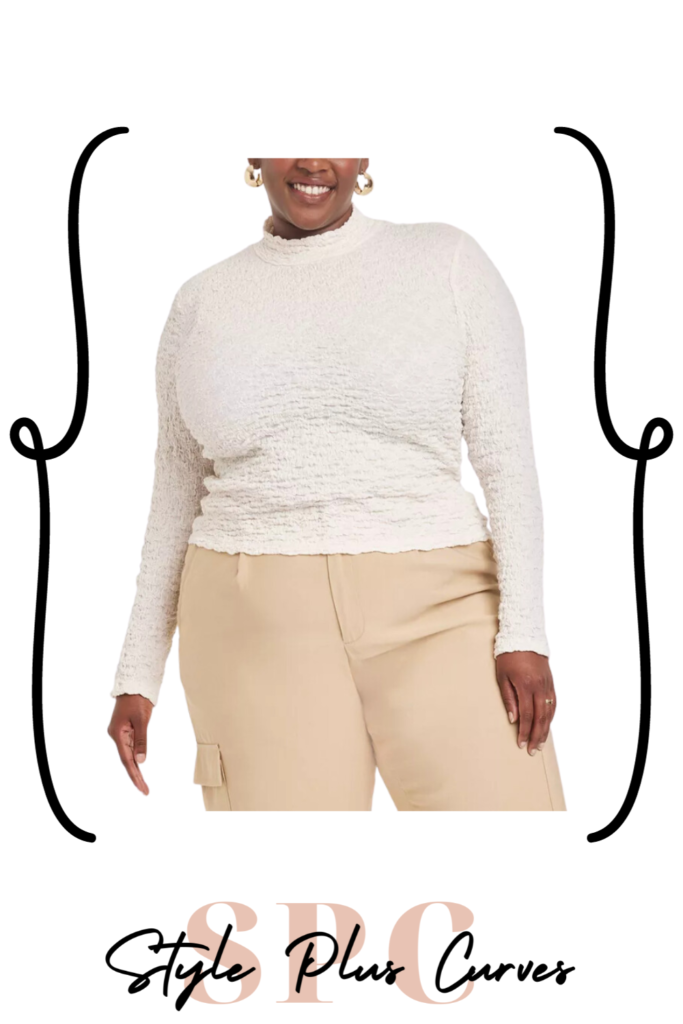 Plus Size Long Sleeve Mock Neck Textured Top