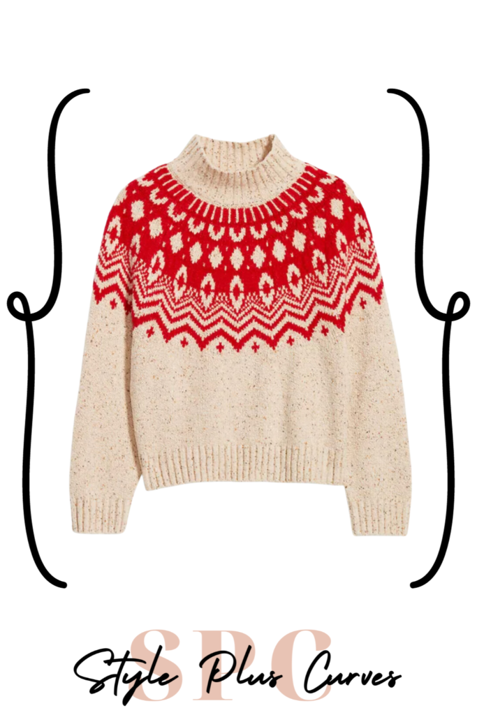 Plus Size Mock Neck Red Patterned Sweater