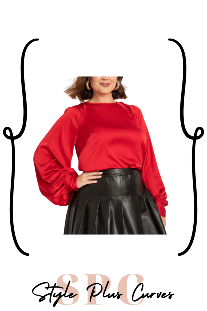 Plus Size Red Poet Sleeve Blouse