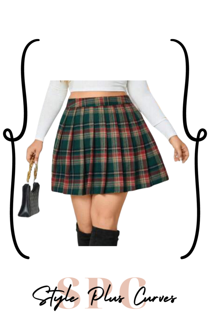 Plus Size Green & Red Plaid Skirt