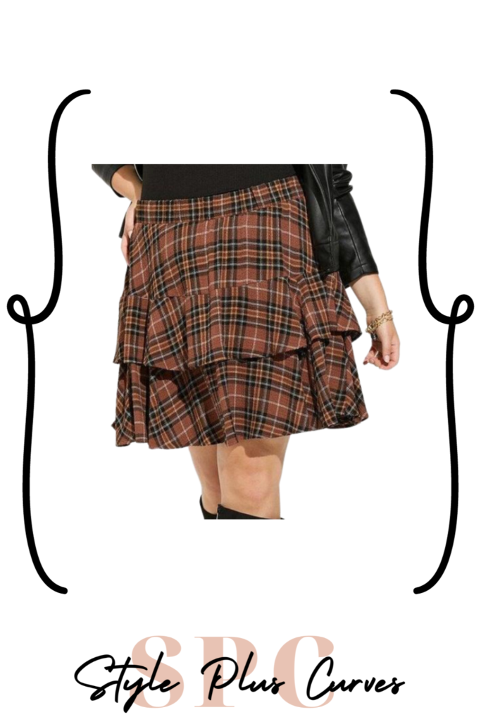 Plus Size Tiered Plaid Skirt