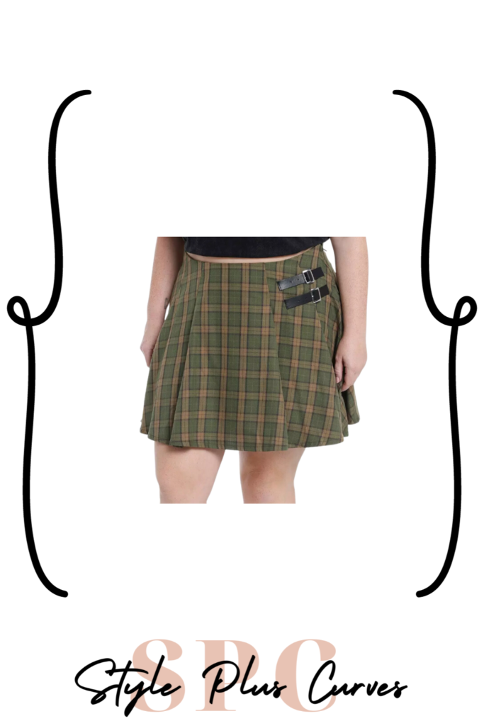 Plus Size Olive Green Plaid Skirt