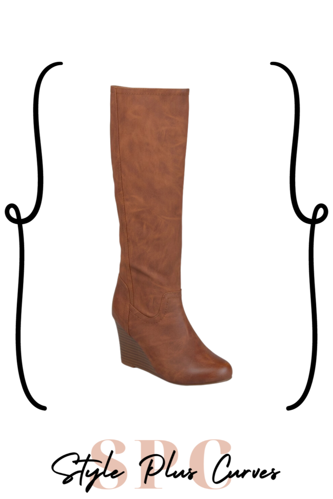 Wide Calf Knee High Brown Wedge Boots