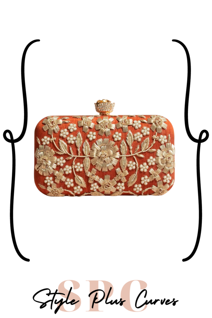 Orange Embroidery Clutch