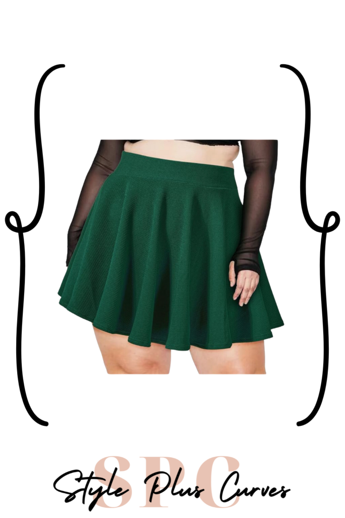 Plus Size Green High Wasted Mini Skater Skirt