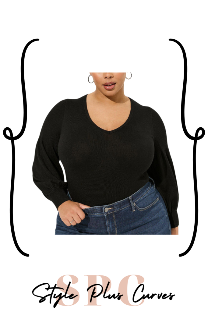 Plus Size V-Neck Fitted Sweater