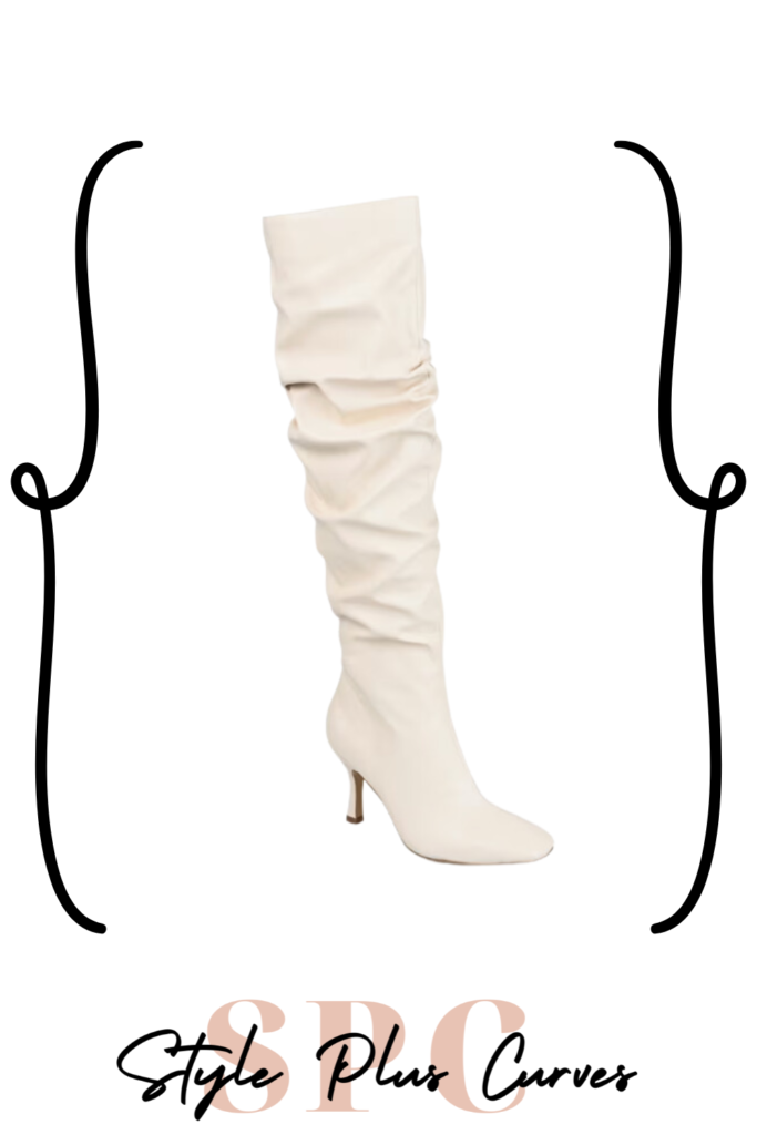 White Skinny Heel Wide Calf Knee High Boots