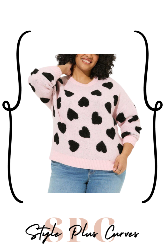 Plus Size Pink and Black Heart Patterned Sweater