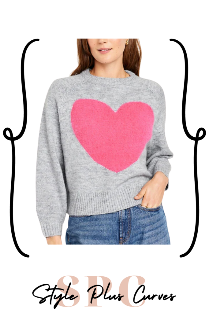 Plus Size Gray Sweater with Pink Heart