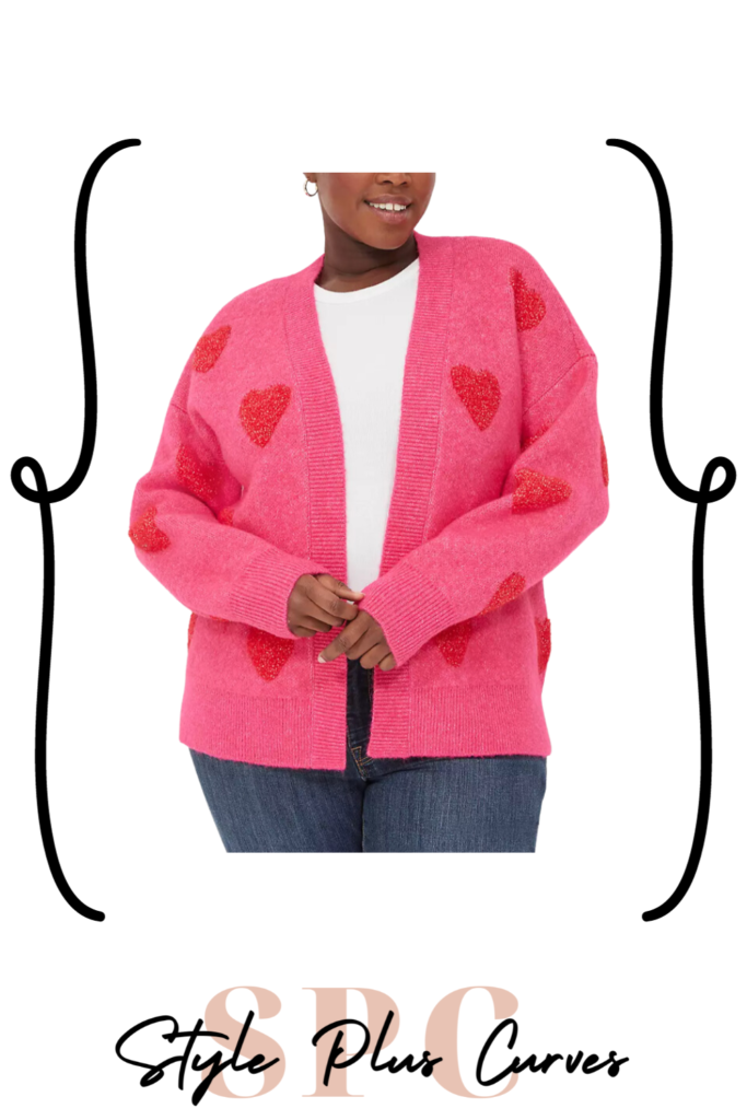 Plus Size Pink Cardigan with Red Hearts