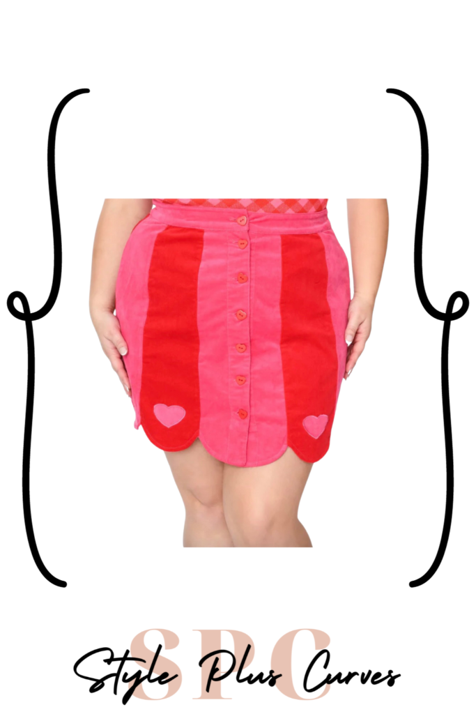 Plus Size Red & Pink Corduroy Mini Skirt