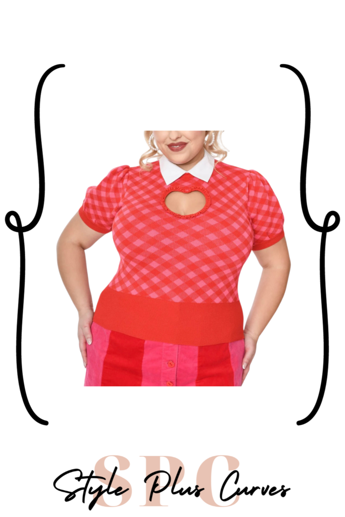 Plus Size Red & Pink Gingham Heart Sweater