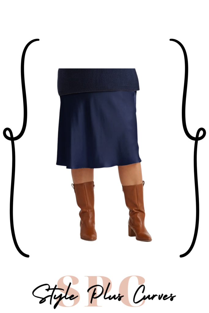 Plus Size Navy Silk Skirt