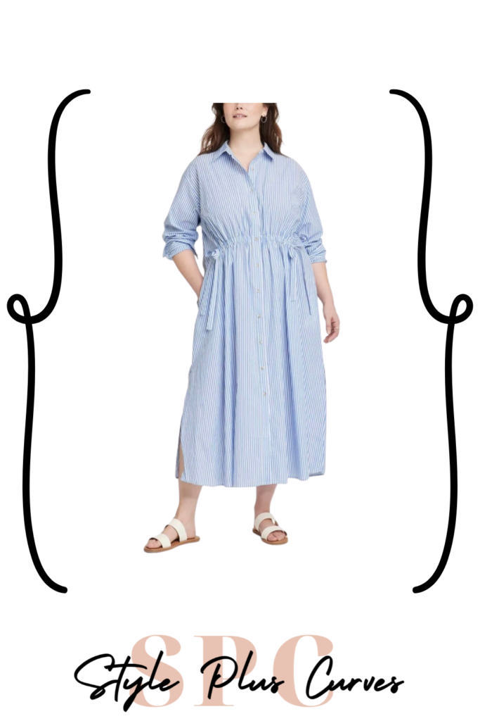 Plus Size Blue & White Striped Shirt Dress