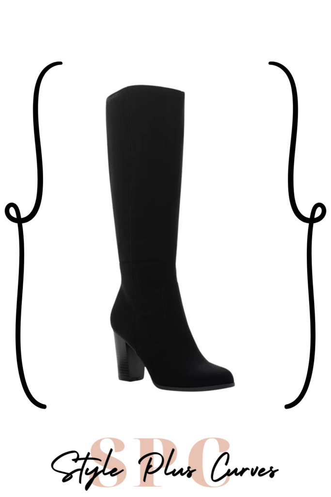 Black Extra-Wide Calf Knee High Heeled Boots