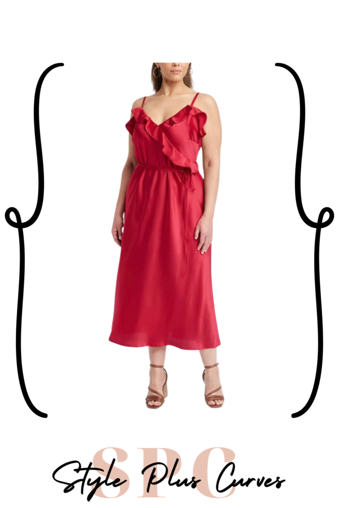 Plus Size Red Ruffle Midi Slip Dress