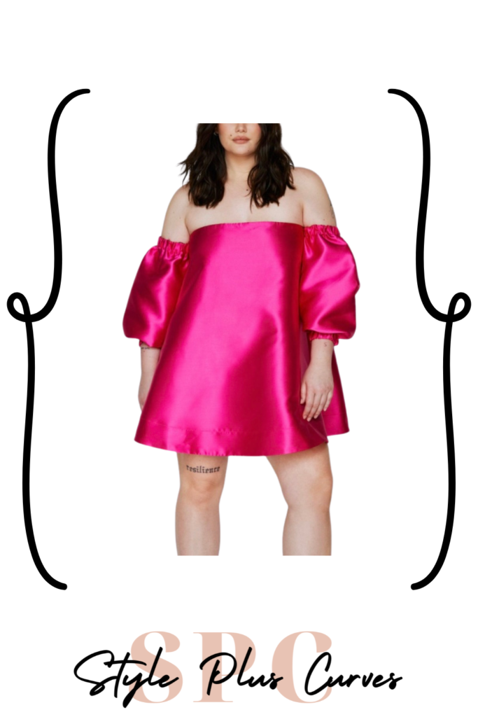 Plus Size Pink Off The Shoulder Puff Sleeve Mini Dress