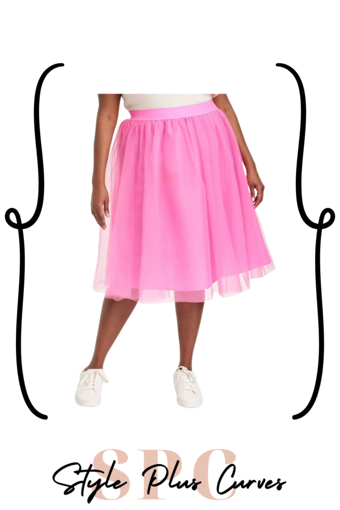 Plus Size Pink Tulle Midi A-Line Skirt