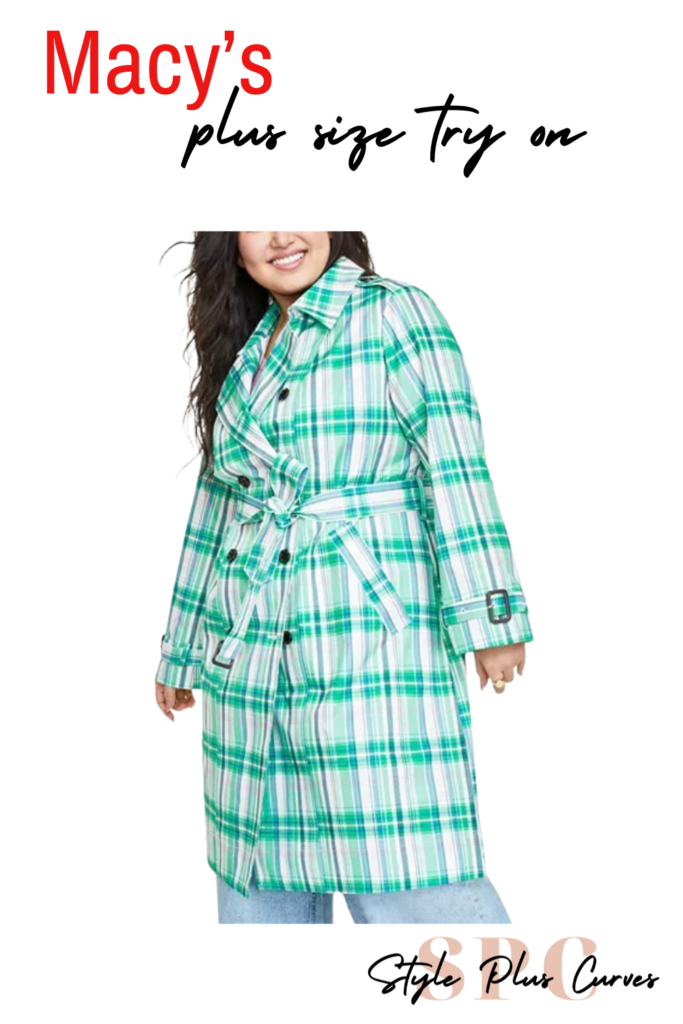Plus Size Plaid Double-Breasted Trench Coat