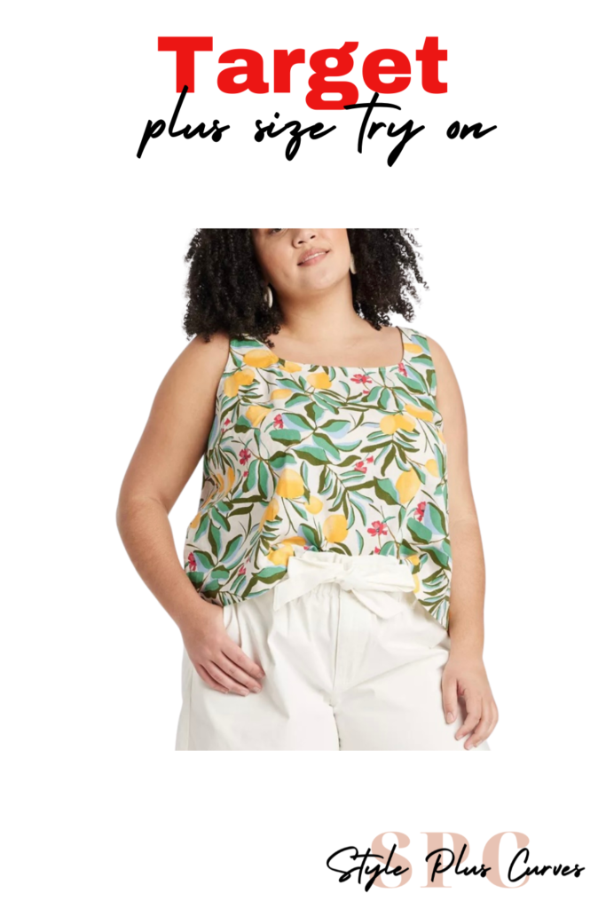 Plus Size Lemon Print Linen Tank