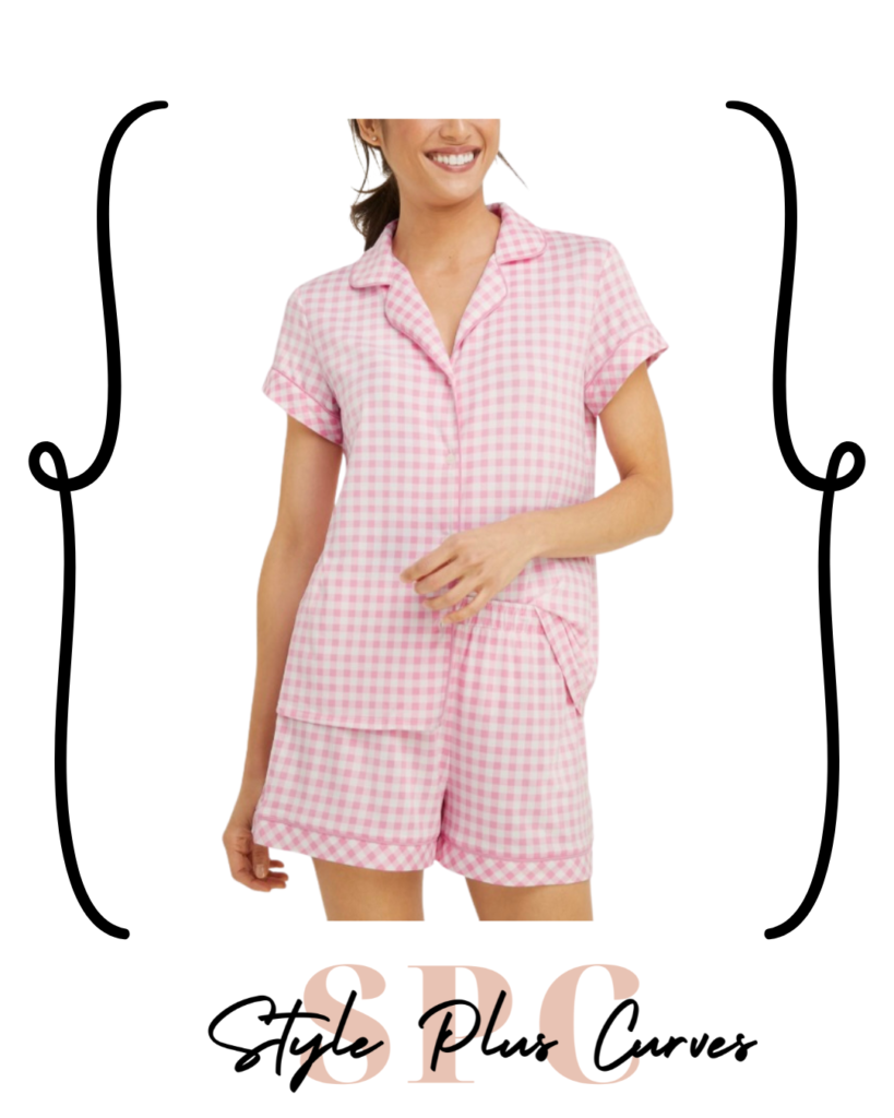 Plus Size Light Pink Gingham Sleep Set