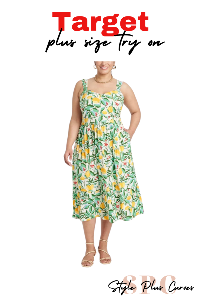 Plus Size Lemon Print Tiered Midi Tank Dress