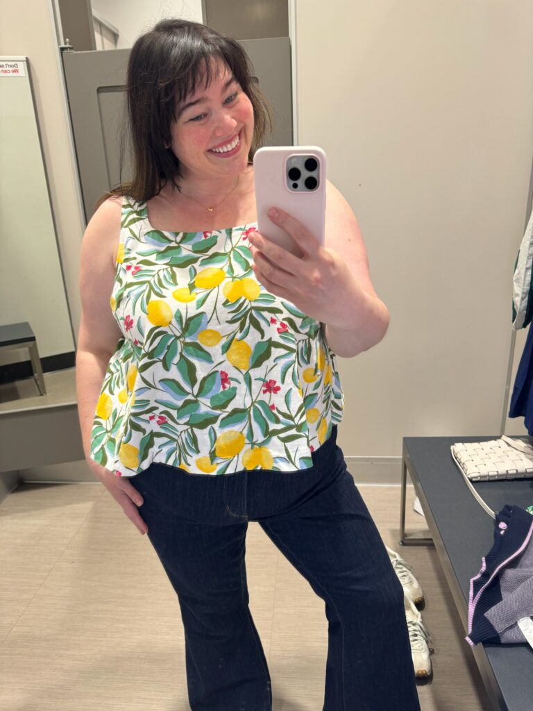 Plus Size Lemon Print Linen Tank