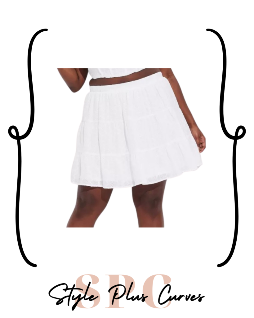 Plus Size White Tiered Eyelet Mini Skirt