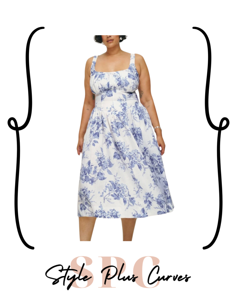 Plus Size Blue Floral Linen Dress
