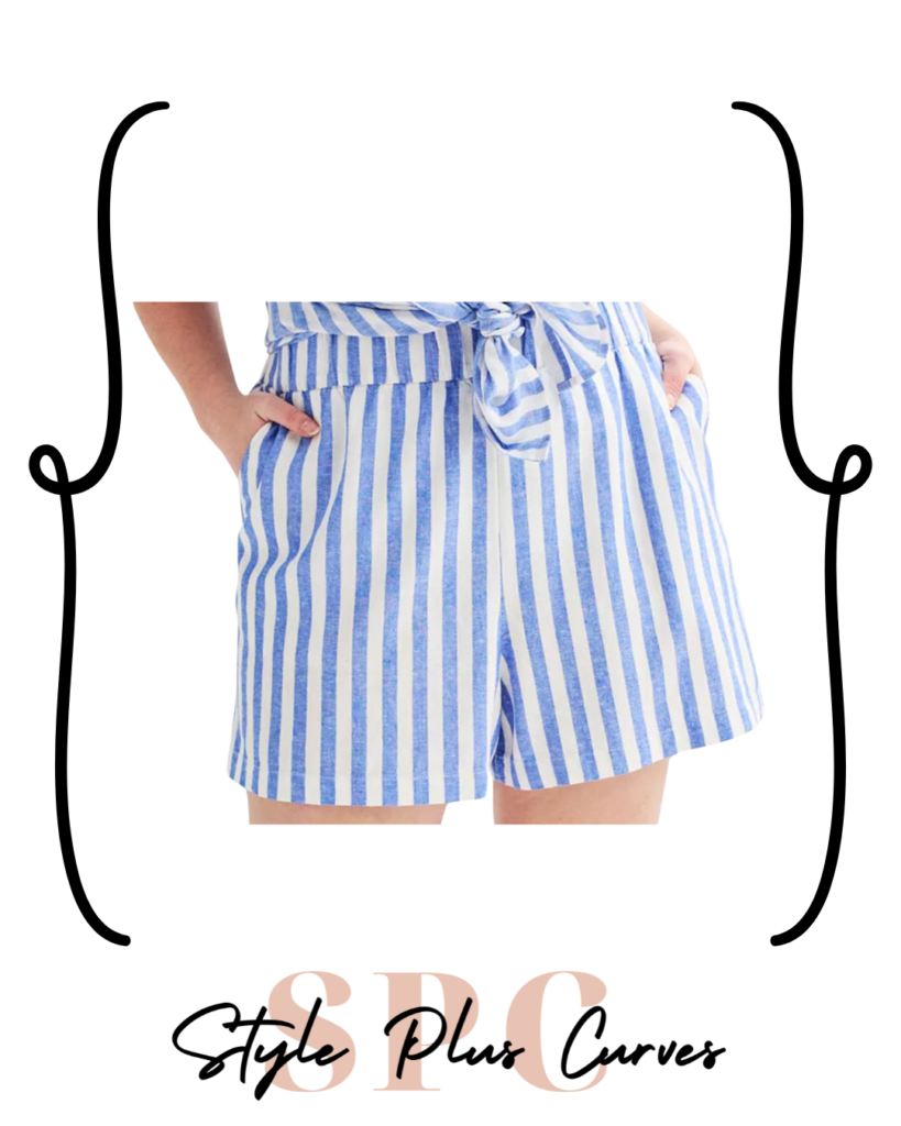 Plus Size Blue Striped Linen Shorts