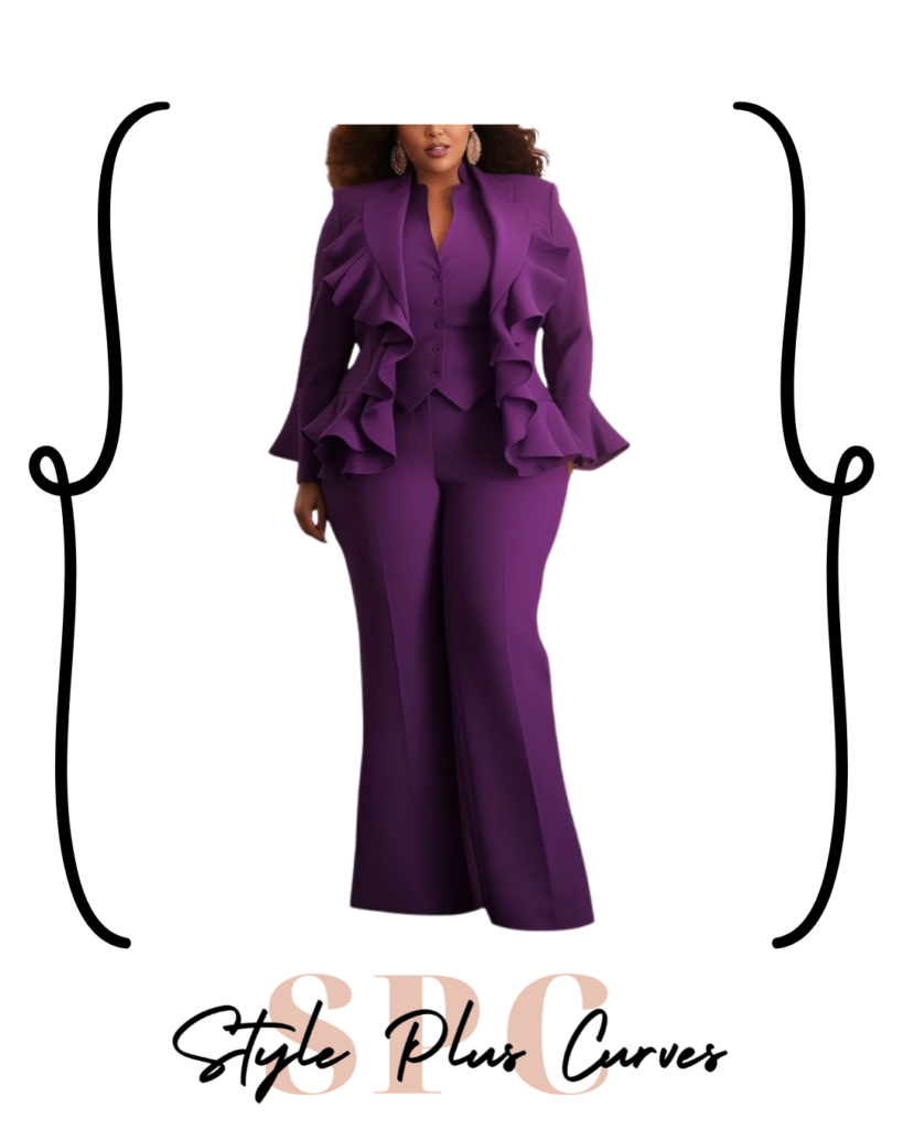 Plus Size Purple Ruffled Three Piece Suit