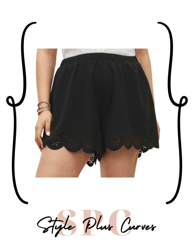 Plus Size Black Scalloped Shorts