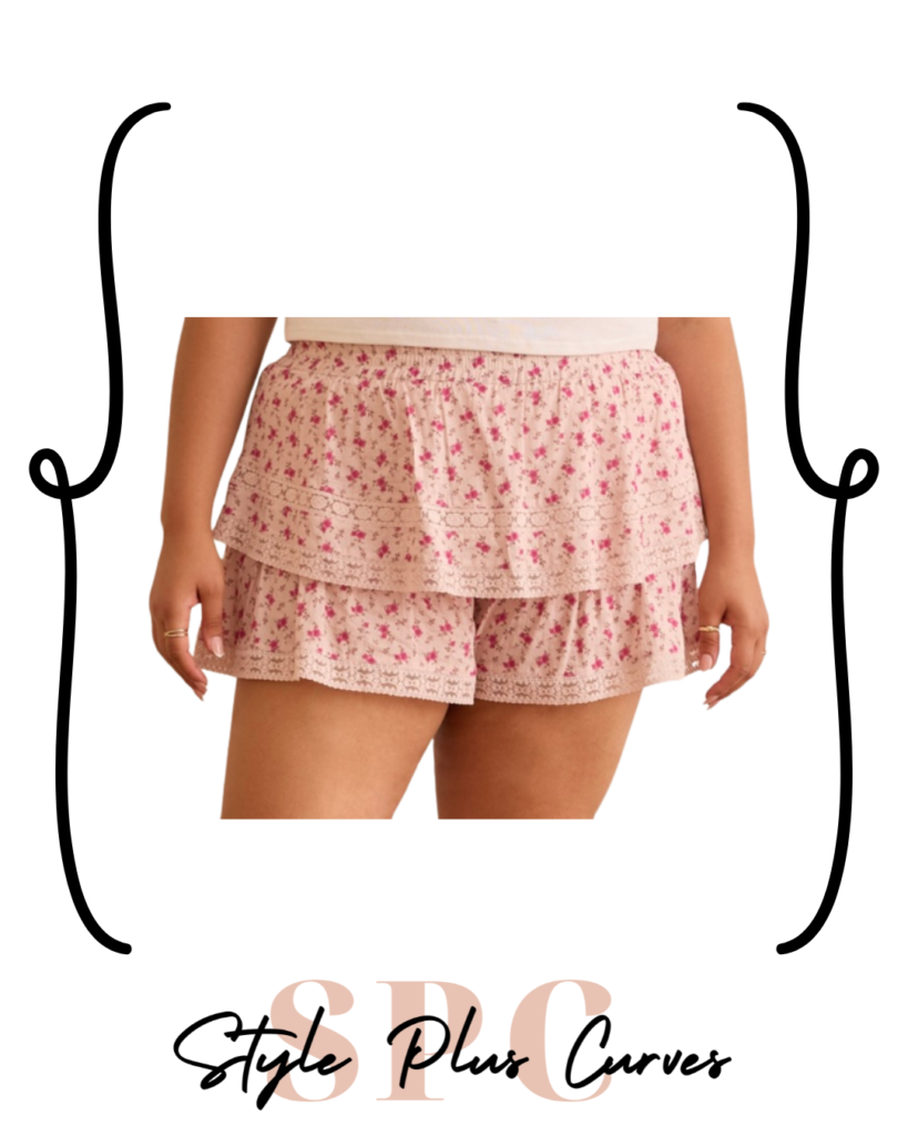 Plus Size Layered Pink Floral Shorts