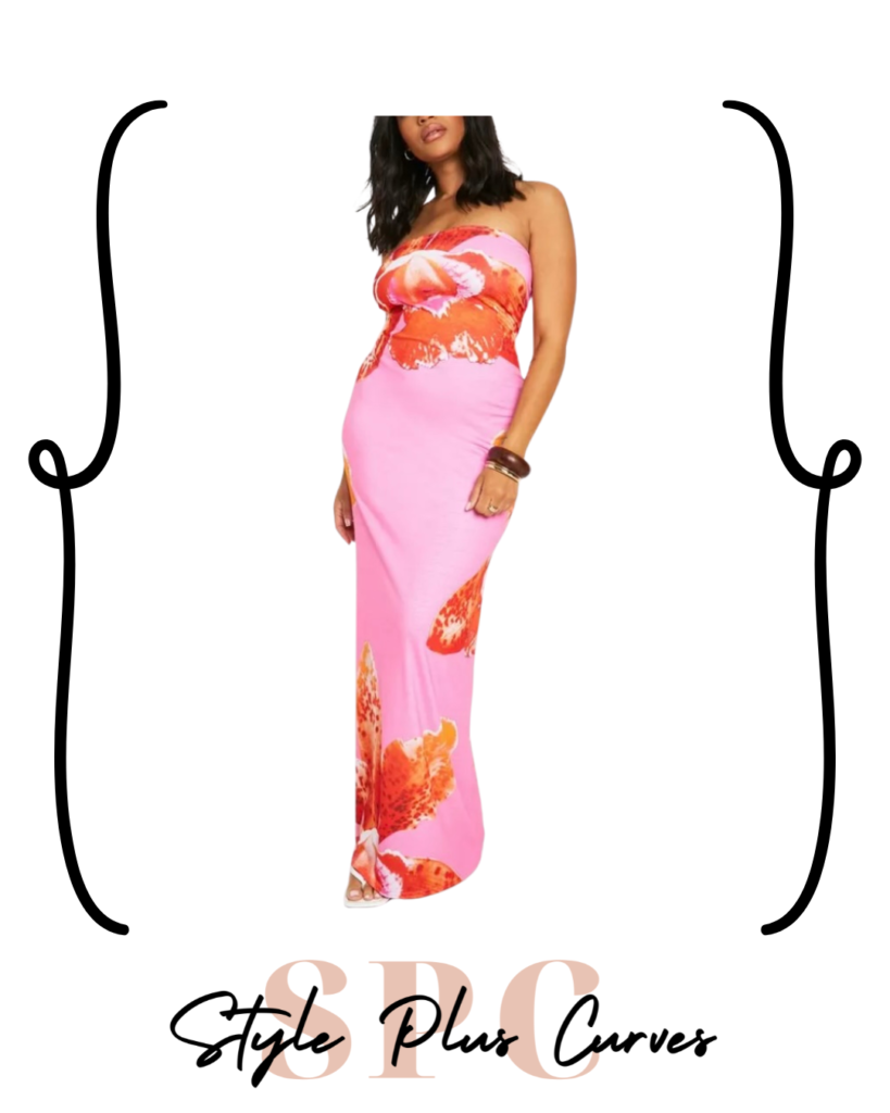 Plus Size Floral Printed Bandeau Maxi Dress