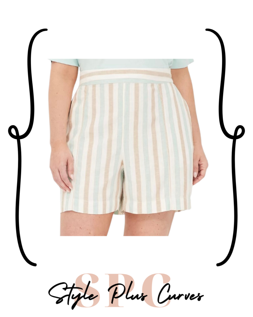 Plus Size Tan & Blue Striped Shorts