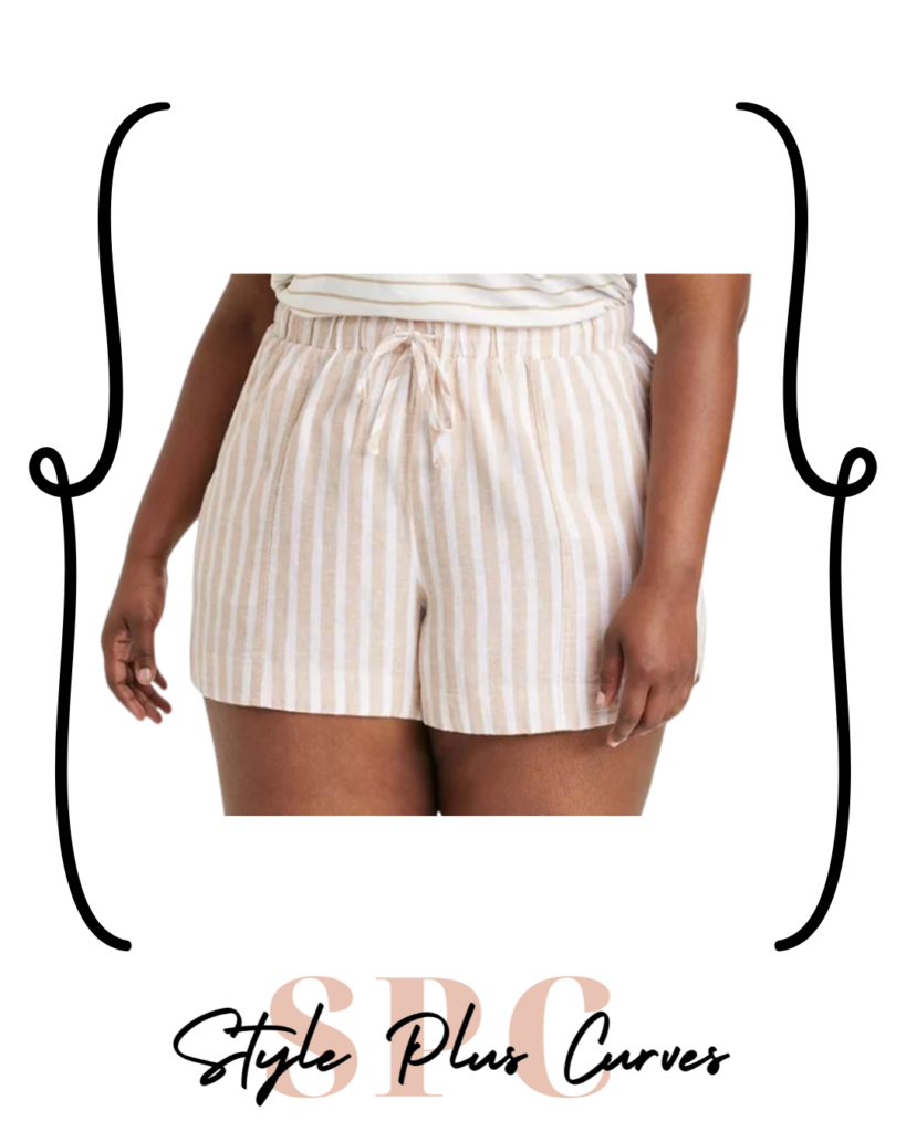 Plus Size Tan Striped Linen Shorts