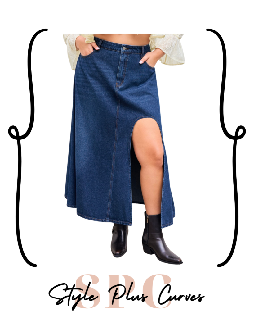 Plus Size Denim Maxi Skirt