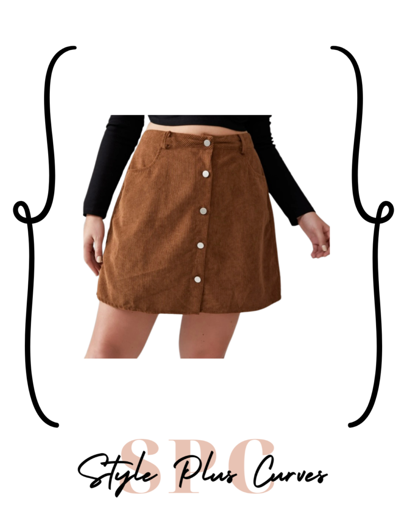 Plus Size Button Corduroy Skirt