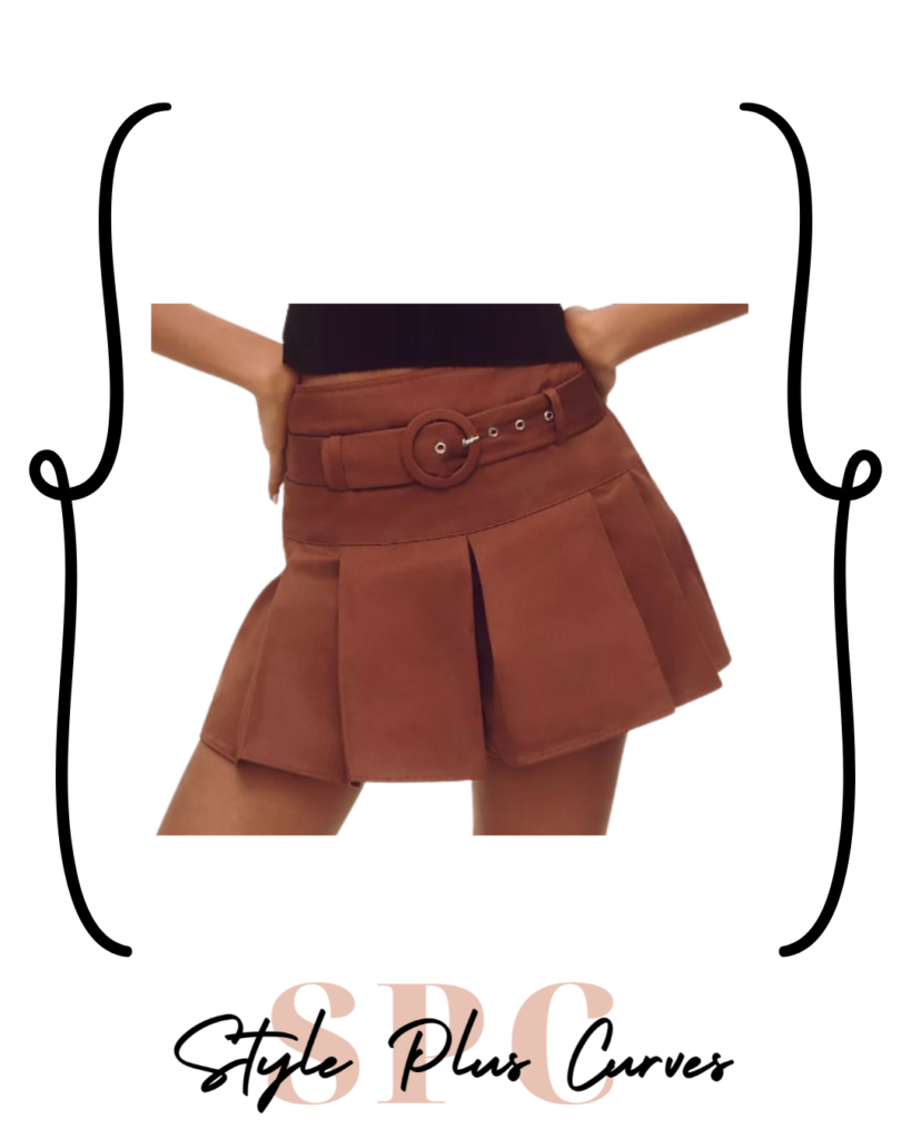 Plus Size Brown Belted Skort