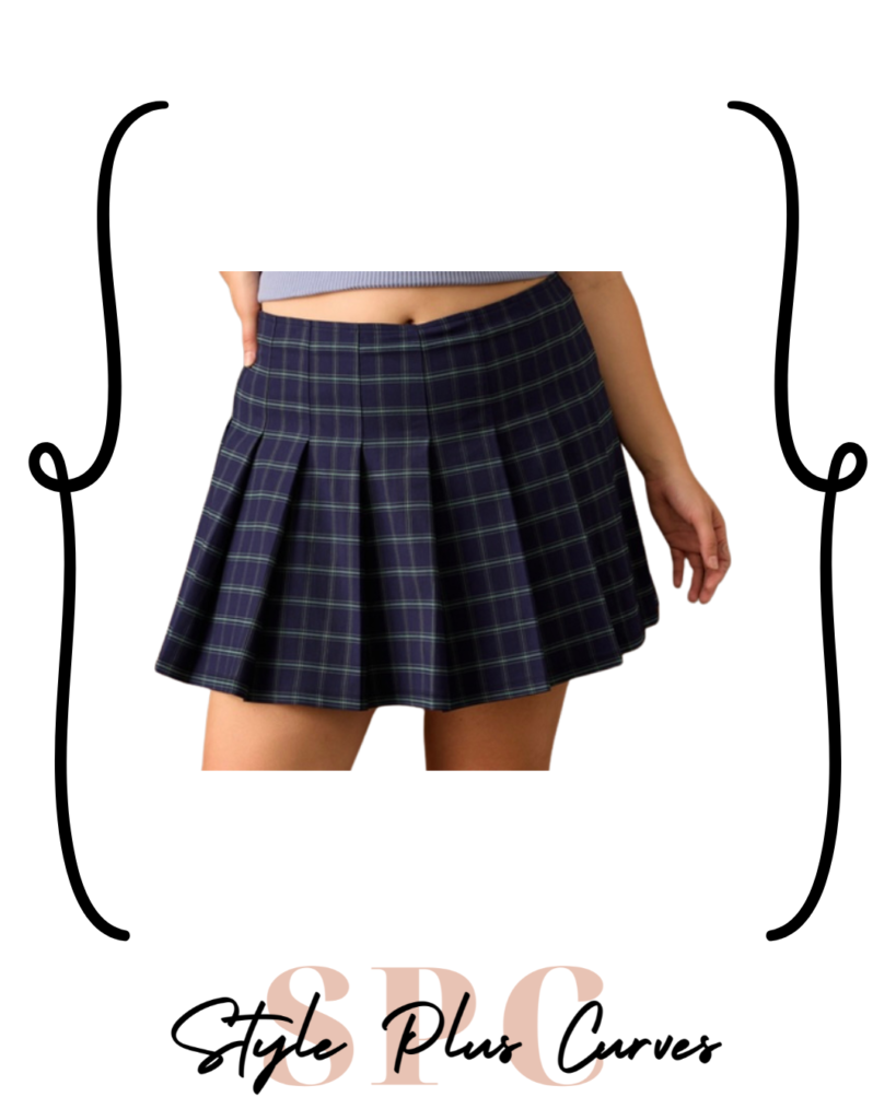 Plus Size Blue Plaid Pleated Skirt