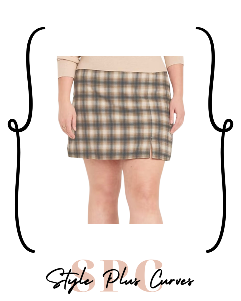 Plus Size White & Brown Plaid Mini Skirt